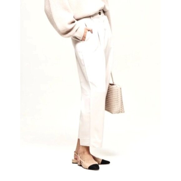 The Reset Women's Size M Pleated Trousers R Label Beige Lyocell Cropped Pockets - Picture 11 of 11